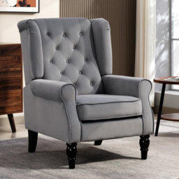 Light Grey Accent Chair Wingback Armchair With Wood Frame For Living Room - thumbnail 1