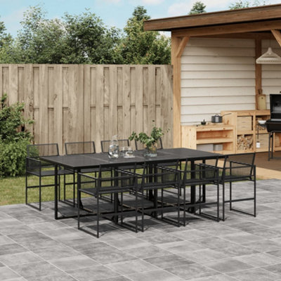 Walplus 9 Piece Garden Outdoor Dining Set Suitable For Backyard, Patio Black Poly Rattan - image 1