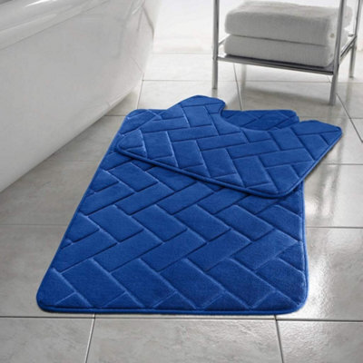 Homes & Linen Block Bricks Bath Mat Set Non Slip Pedestal Set Extra Absorbent 100% Memory Foam Bathroom Toilet Mat Rug Set