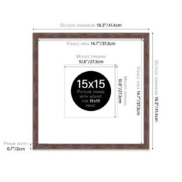"15X15"" Walnut Picture Frame - 15X15"" Square Frame With 11X11"" Mount For 15X15""/11X11"" Pictures Vintage Style Wall Art, 1 Pack" - thumbnail 2