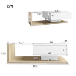 Btm Coffee Table High Gloss White And Wood Color Combination Side Tables Coffee Tables With Glass And Led - thumbnail 6