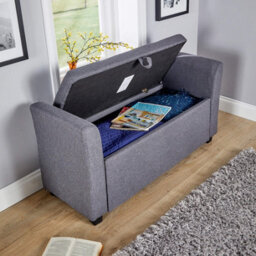 Home Source Verona Sleigh Style Window Bench Storage Seat Charcoal Grey - thumbnail 2