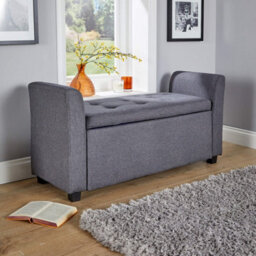 Home Source Verona Sleigh Style Window Bench Storage Seat Charcoal Grey - thumbnail 3
