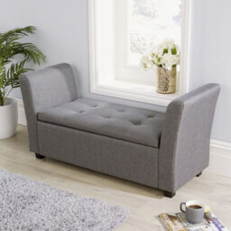 Home Source Verona Sleigh Style Window Bench Storage Seat Charcoal Grey