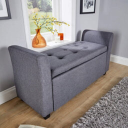 Home Source Verona Sleigh Style Window Bench Storage Seat Charcoal Grey - thumbnail 4