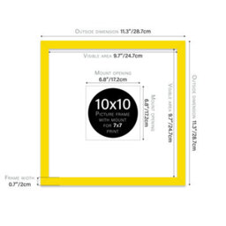"10X10"" Yellow Picture Frame - 10X10"" Square Frame With 7X7"" Mount For 10X10""/7X7"" Pictures Moderrn Style Thin Edge, 1 Pack" - thumbnail 2