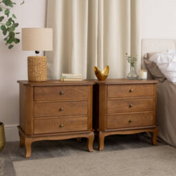 Melody Maison Pair Of Dark Wood 3 Drawer Extra Wide Bedside Tables - Ashwell Range - thumbnail 1