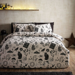 Catherine Lansfield Enchanted Witchcraft Reversible Double Duvet Cover Set With Pillowcases Black / Natural - thumbnail 1