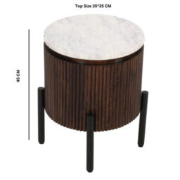 Wyld Haus Alabama Ribbed Mango Wood Side Table With Marble Top And Metal Legs - thumbnail 4