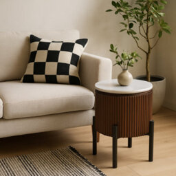 Wyld Haus Alabama Ribbed Mango Wood Side Table With Marble Top And Metal Legs - thumbnail 1