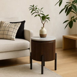 Wyld Haus Alabama Ribbed Mango Wood Side Table With Marble Top And Metal Legs - thumbnail 2