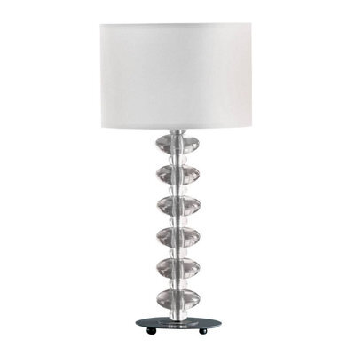 Orsina White Fabric Shade Lamp, Ceramic Base With Raised Bobble Design And Glossy White Finish, 40W E14 Bulb