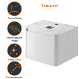 Plum&clay Mayfair Gloss White Wall Hung Bathroom Vanity Unit With White Marble Countertop (W)650mm (H)406mm - thumbnail 6