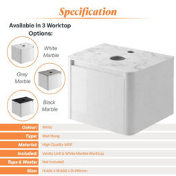 Plum&clay Mayfair Gloss White Wall Hung Bathroom Vanity Unit With White Marble Countertop (W)650mm (H)406mm - thumbnail 5