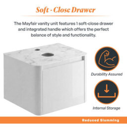 Plum&clay Mayfair Gloss White Wall Hung Bathroom Vanity Unit With White Marble Countertop (W)650mm (H)406mm - thumbnail 4