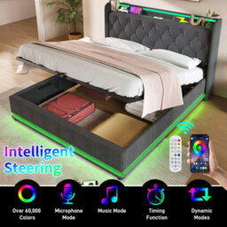 King Linen Ottoman Storage Bed With 360 Led & Charging - thumbnail 9