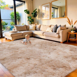 Aspire Homeware Non Slip Tie Dye Beige Shaggy Rug Soft Fluffy Washable, Living Room And Dining Room Rug, (L)230Cm X (W)160Cm - thumbnail 1