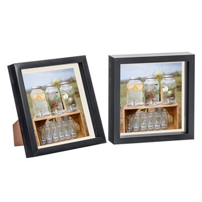 "Nicola Spring 8 X 8"" Photo Frames - Black/ivory Mount - 3D Picture Frame Box Portrait Display Case (22.5 X 22.5Cm) Set Of 2" - image 1
