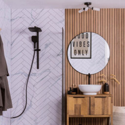 Valuelights Canya Black Ip44 Bathroom 3 Way Reeded Glass Flush Ceiling Light With Led Bulbs - thumbnail 2