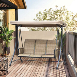 Outsunny 3 Seat Metal Fabric Backyard Balcony Patio Swing Chair W/ Canopy Brown - thumbnail 1