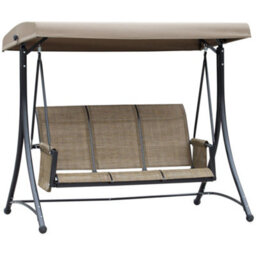 Outsunny 3 Seat Metal Fabric Backyard Balcony Patio Swing Chair W/ Canopy Brown - thumbnail 2