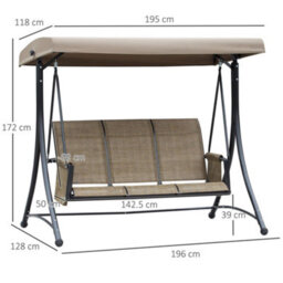 Outsunny 3 Seat Metal Fabric Backyard Balcony Patio Swing Chair W/ Canopy Brown - thumbnail 3