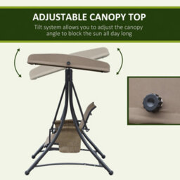 Outsunny 3 Seat Metal Fabric Backyard Balcony Patio Swing Chair W/ Canopy Brown - thumbnail 4