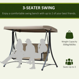 Outsunny 3 Seat Metal Fabric Backyard Balcony Patio Swing Chair W/ Canopy Brown - thumbnail 7