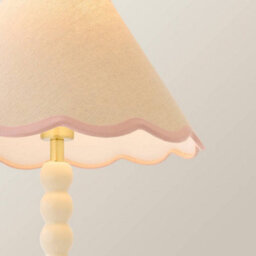 Valuelights Bobbin Pink Trim Linen Shade Cream Bobble Table Lamp With Bulb - thumbnail 4