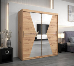 Arte Morocco Contemporary 2 Mirrored Sliding Door Wardrobe 9 Shelves 2 Rails Oak Artisan Effect (H)2000mm (W)1800mm (D)620mm - thumbnail 2