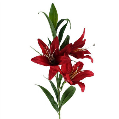 Leaf 100Cm Large Red Lily Stem - 3 Flowers - image 1