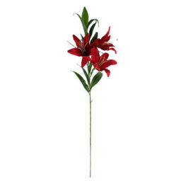 Leaf 100Cm Large Red Lily Stem - 3 Flowers - thumbnail 3