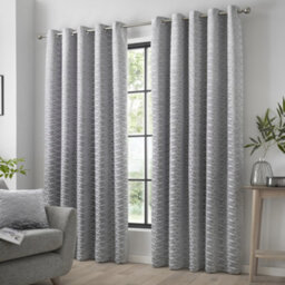 Curtina Kendal Textured Weave Pair Of Silver Eyelet Curtains