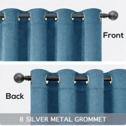 Bedlooms Blue Linen Curtain 100% Blackout Thermal Insulated Eyelet Curtain (Pair) 66 X 90 Inches With Tie Back Two - thumbnail 6
