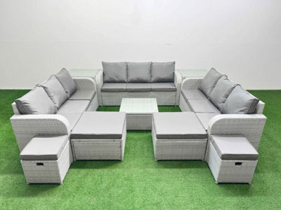 Fimous 13 Seater Outdoor Garden Furniture Set With Coffee Table 3 Seater Sofa 4 Footstools 2 Side Tables Light Grey - image 1