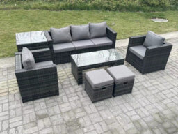 Fimous Lounge Rattan Sofa Set Outdoor Garden Furniture Oblong Rectangular Coffee Table 2 Stools Extra Side Table - thumbnail 2