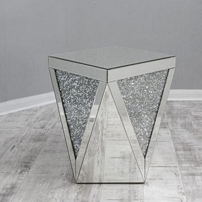 Biznest Diamond Shape Side Table Crushed Glass Mirrored Side Table For Living Room Elegant Living Room Furniture