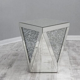 Biznest Diamond Shape Side Table Crushed Glass Mirrored Side Table For Living Room Elegant Living Room Furniture