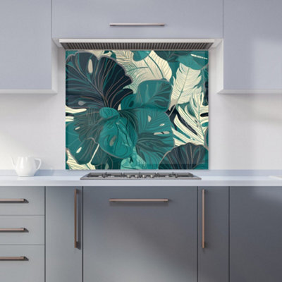 Warren Reed Designer Tropical Green Leaves Premium Glass Kitchen Splashback W900mm X H650mm - image 1