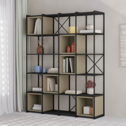 Decortie Modern Vale Maxi Bookcase Versatile Display Unit 5-Tier Metal Frame 6 Adjustable Shelf 18mm (Black Wood, Ash Green)