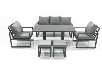 Fimous Outdoor Aluminium Garden Furniture Set With Adjustable Rising Lifting Dining Table 3 Seater Sofa 2 Chair 2 Footstools - image 1
