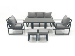 Fimous Outdoor Aluminium Garden Furniture Set With Adjustable Rising Lifting Dining Table 3 Seater Sofa 2 Chair 2 Footstools - thumbnail 2