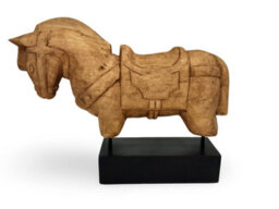 Mango Wood And Iron Horse Sculpture - Hand-Carved Decorative Statue For Home Accessories - Natural Finish - 41X9X36Cm