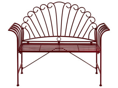 Wyld And Coco Burgundy Metal 2-Seater Outdoor Bench With Flared Arms, Powder-Coated Iron, W125 X D46 X H97Cm - image 1