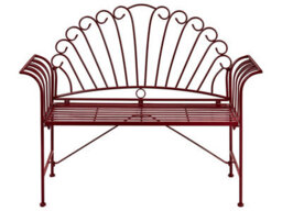 Wyld And Coco Burgundy Metal 2-Seater Outdoor Bench With Flared Arms, Powder-Coated Iron, W125 X D46 X H97Cm