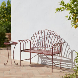 Wyld And Coco Burgundy Metal 2-Seater Outdoor Bench With Flared Arms, Powder-Coated Iron, W125 X D46 X H97Cm - thumbnail 2
