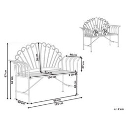 Wyld And Coco Burgundy Metal 2-Seater Outdoor Bench With Flared Arms, Powder-Coated Iron, W125 X D46 X H97Cm - thumbnail 4