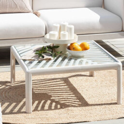 Beliani Garden Coffee Table Light Beige Synthetic Frame With Clear Glass Top 69 X 69 X 32 Cm - thumbnail 2