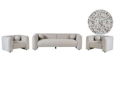 Wyld And Coco Retro Glam 5-Seater Beige Textured Fabric Sofa Set With Matching Armchair - image 1
