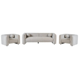 Wyld And Coco Retro Glam 5-Seater Beige Textured Fabric Sofa Set With Matching Armchair - thumbnail 4